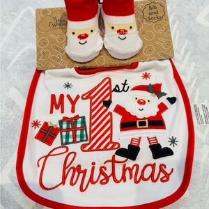 Matching Red and White Christmas Bib and Socks Set